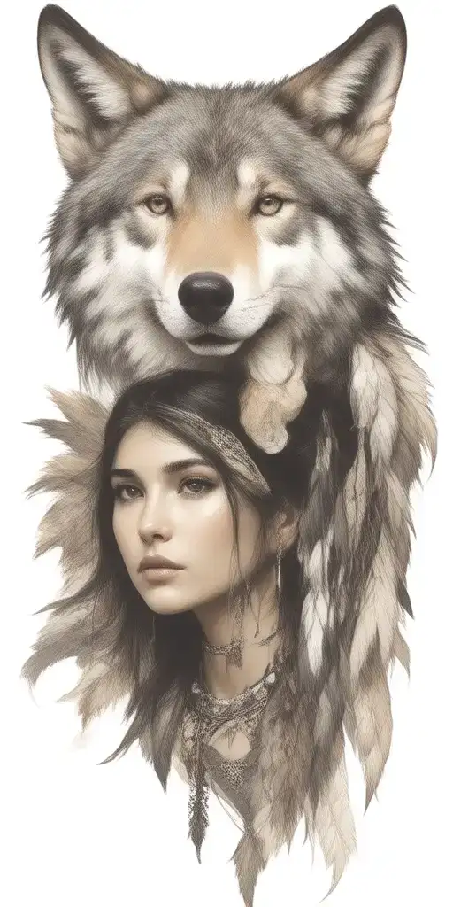 Young Adorable Native American Woman Wolf