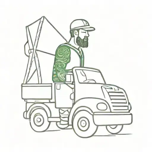 A Minimalist Tattoo Design Of A Truck Driver Wearing A Celtic Fc Scarf