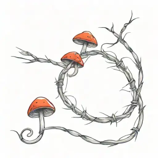 Broken Barbed Wire With Blood And Wire Finally Morphing Into Canabis And Mushrooms