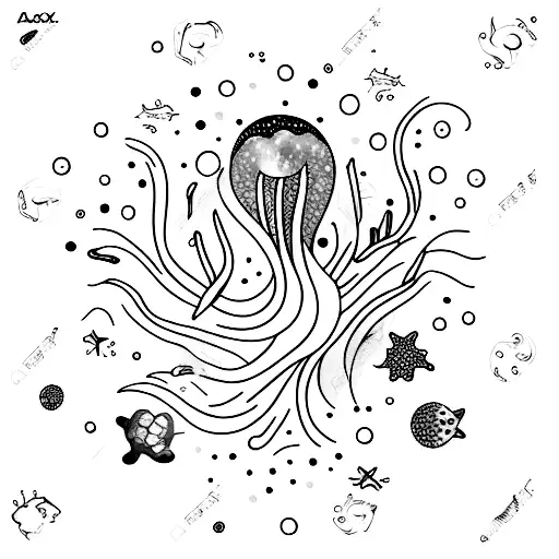 Galaxy Underwater Scene With Jellyfish And Stars