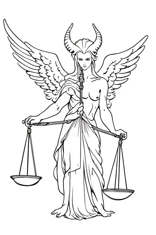 Half Demon Half Angel Holding The Scales Of Justice
