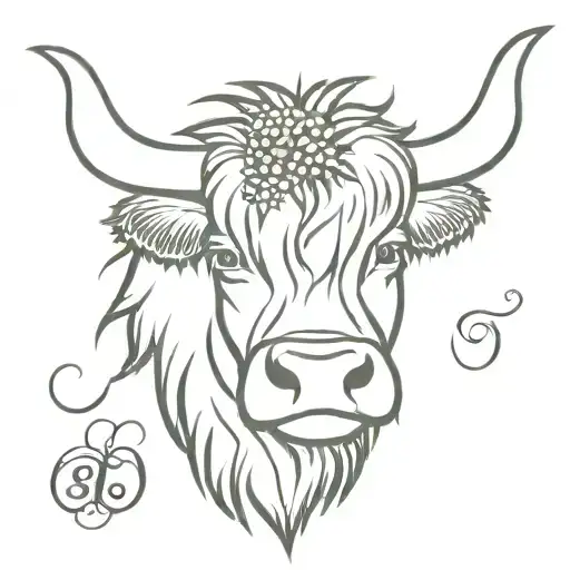 Triskele Made Of Scottish Thistle Behind The Head Of A Highland Cow