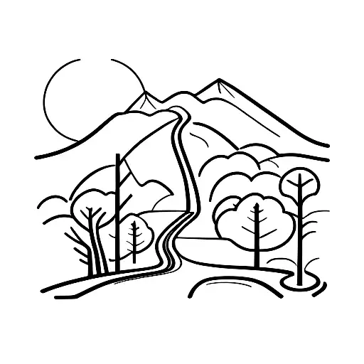 A Winding Road With Trees On Either Side And A Mountain Sitting In The Middle Of The Road