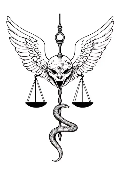 Angel Using The Scales Of Justice To Pierce A Snakes Head