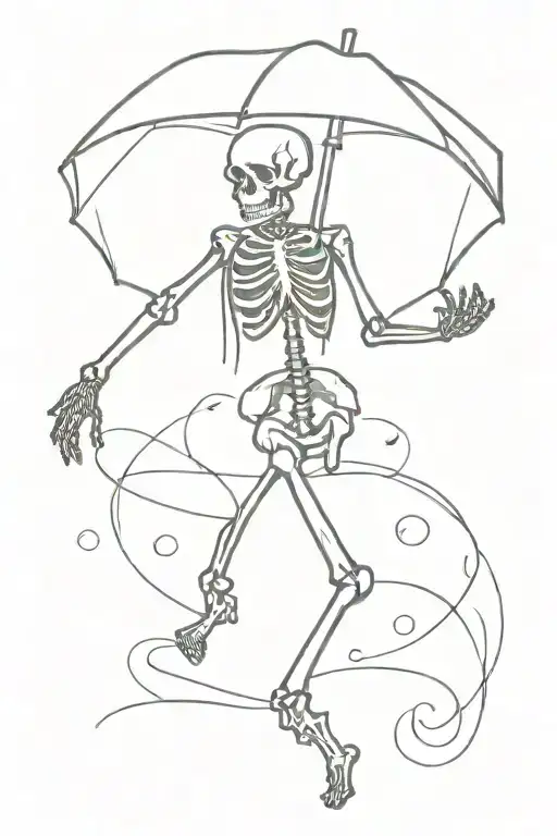Dancing Skeleton Holding Closed Umbrella