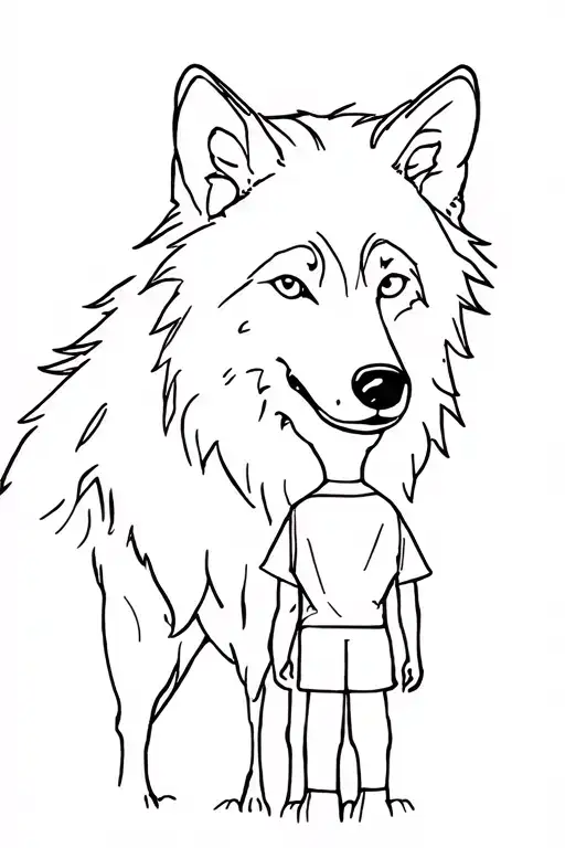 Wolf With Boy Looking