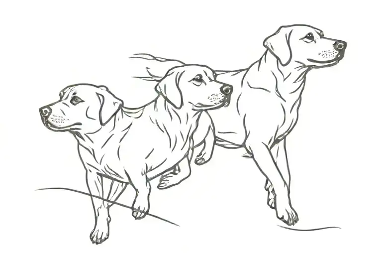 Two Black Labrador Pups And A Raven Flying