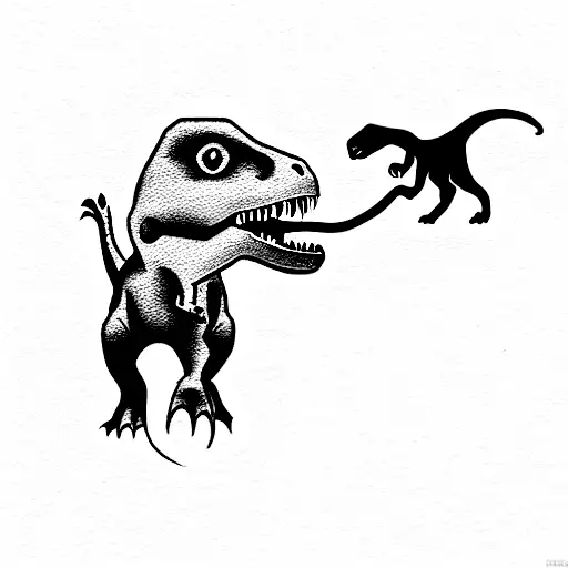 Dinosaur Walking A Cat On A Leash