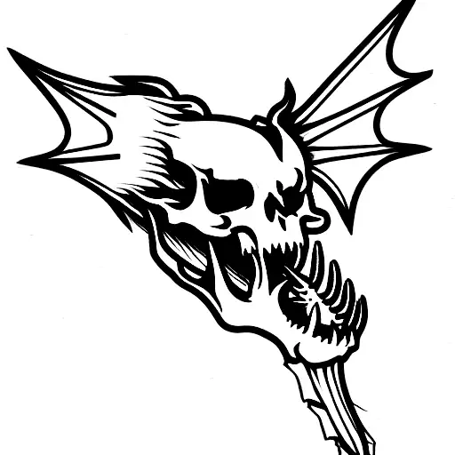 Dragon Body Skeleton With Lightningstrikes In The Background