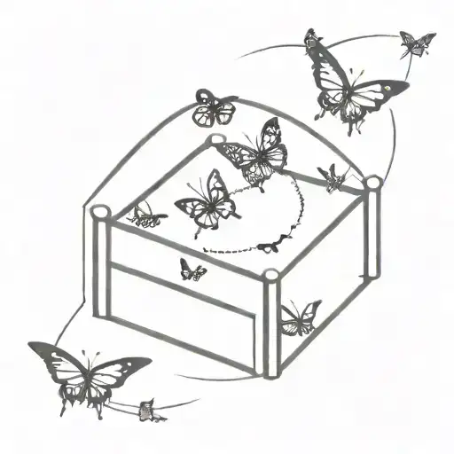 A Minimalist Design Of A Wrestling Ring With Butterflies Flying Above It