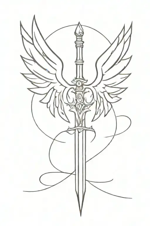Midevil Sword And Wings Symetrical