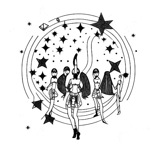 9 Muses With Stars Instead Heads Who Are Dancing In The Circle