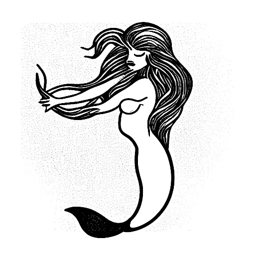 Mermaid With Flowing Hair Swimming Up