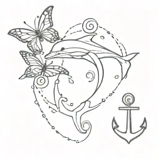Dolphin And Anchor And Butterfly