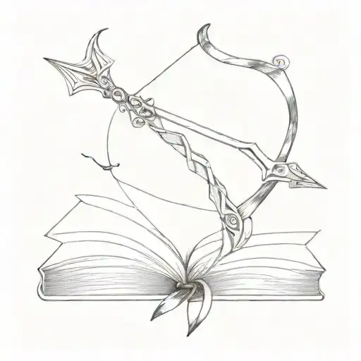 An Intricate Bow And Arrow Design With A Book Open At The Center