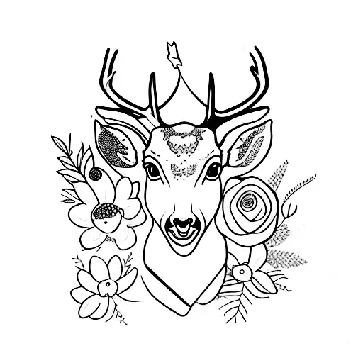 Make Deer On Hand With Flowers Above The Horns