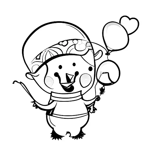 Small Baby Pinguin With Balloon