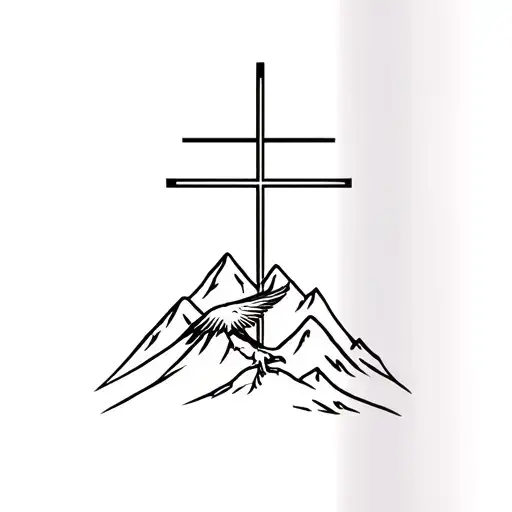 Cross With Mountains And An Eagle