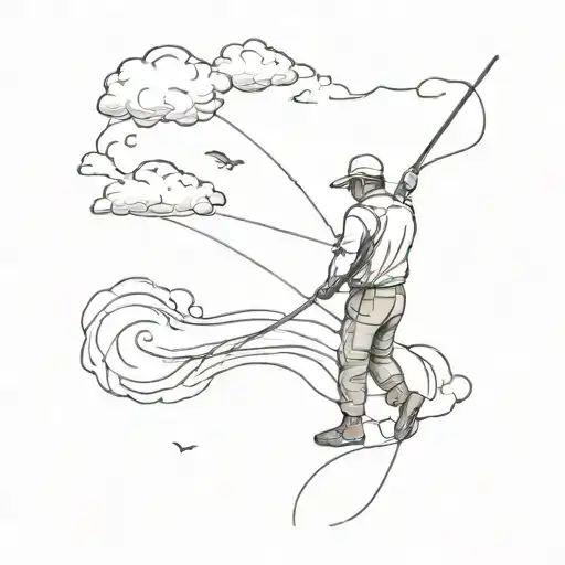 Fly Fisherman Fidshing From A Cloud