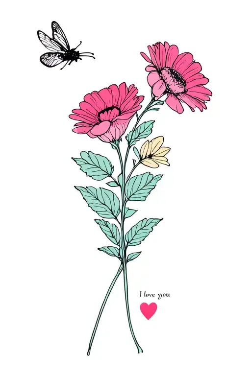 Flower Bouquet With Twi Butter Flys And I Love You In The Stem