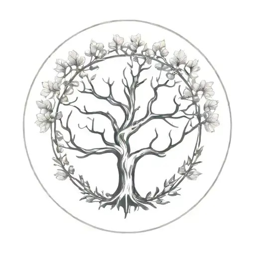 Black And White Oak Tree Inside Circle