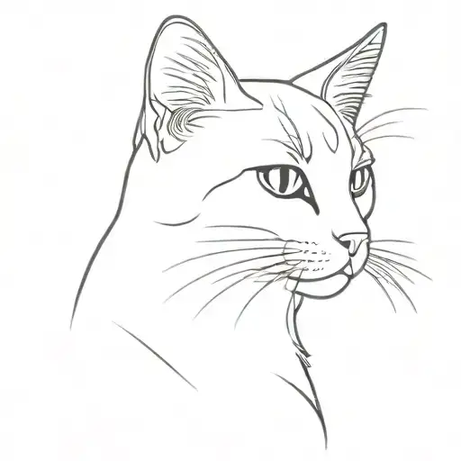 A More Simple Minimalist Singleline Tattoo Design Of A Furry Cat Side Profile