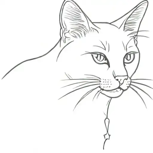 A More Simple Minimalist Singleline Tattoo Design Of A Furry Cat Side Profile