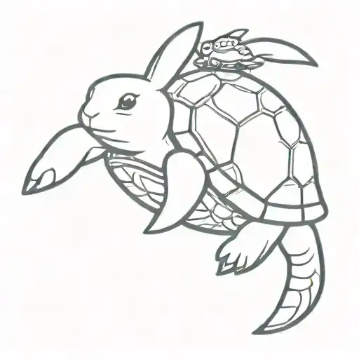 Bunny Riding A Turtle Swimming