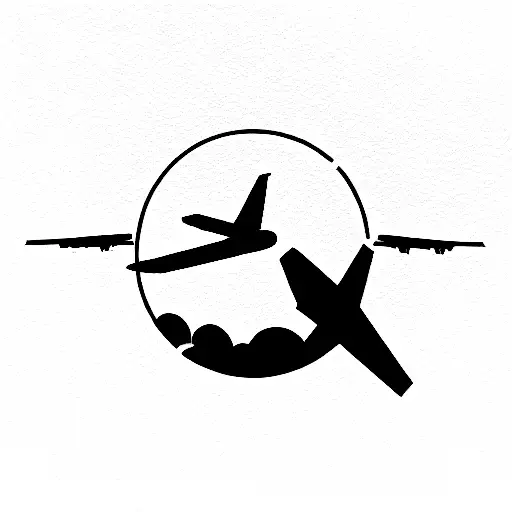 Circular World With A Plane And Lavender Flowers Outlining The Circle