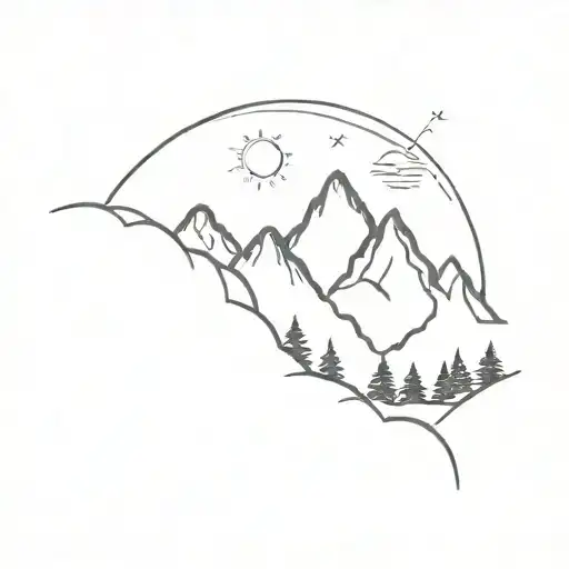 Mountain Range With Sun Rays