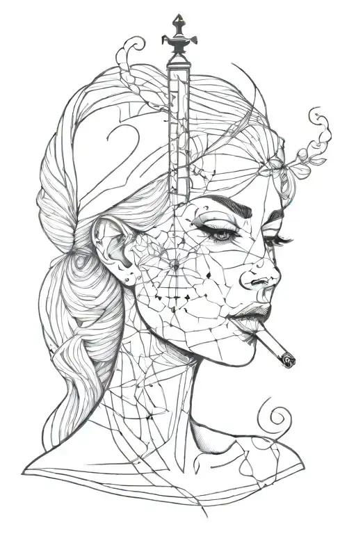 Woman Head With Cigarette In Her Mouth