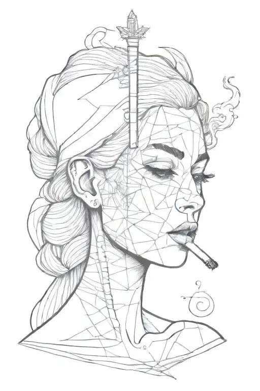 Woman Head With Cigarette In Her Mouth