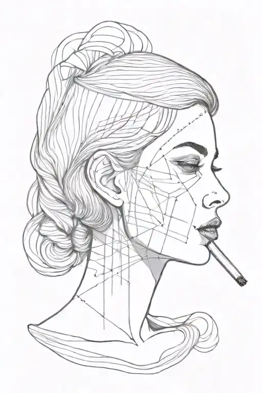 Woman Head With Cigarette In Her Mouth