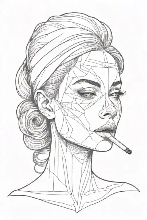 Woman Head With Cigarette In Her Mouth