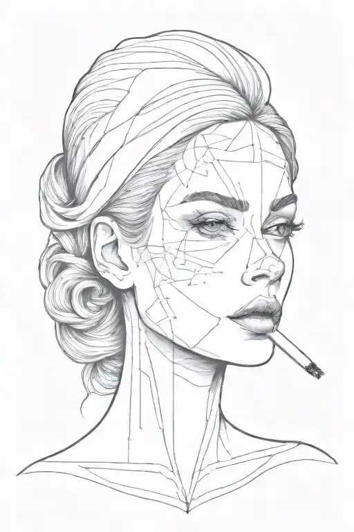 Woman Head With Cigarette In Her Mouth