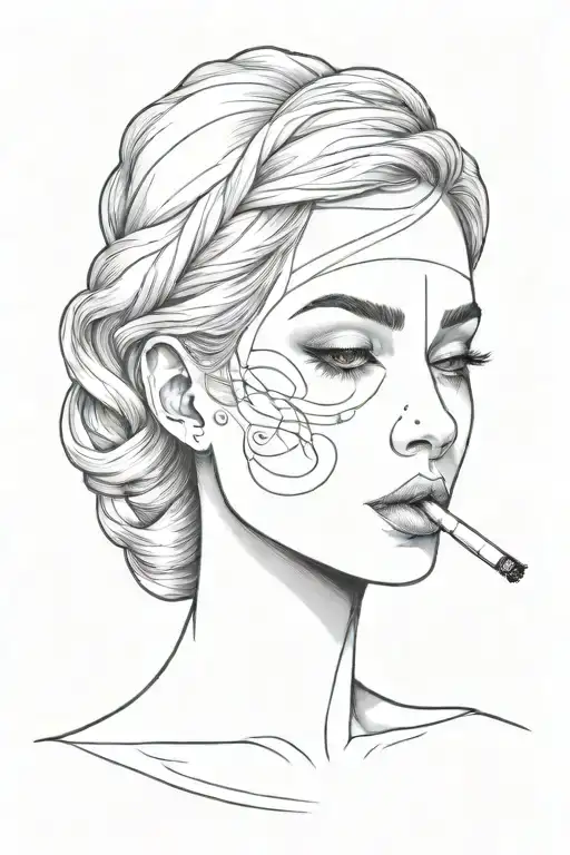 Woman Head With Cigarette In Her Mouth