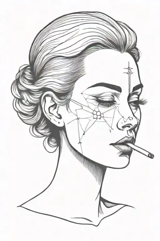 Woman Head With Cigarette In Her Mouth