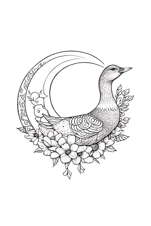 Duck Floral Mandala Incorporating The Moon Linework