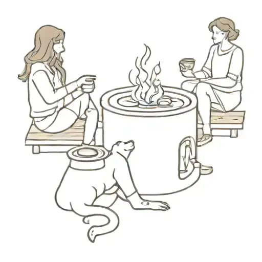 Coffee And Best Friends Sitting Around A Campfire