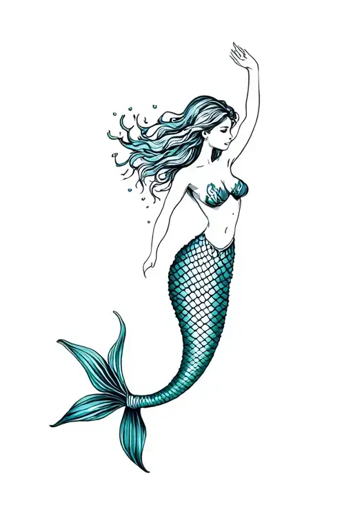 Mermaid Floating Vertically With Arms