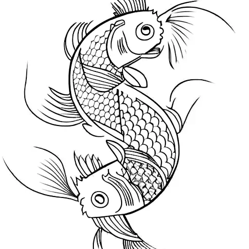 Line Drawing Yin And Yang Koi Fish