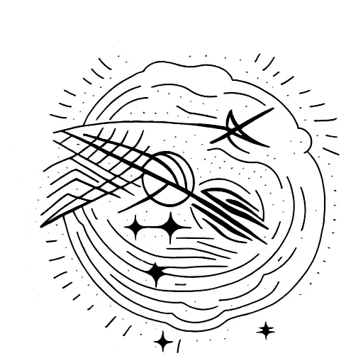 A Fine Line Minimalist Tattoo Design Of A Comet Passing By