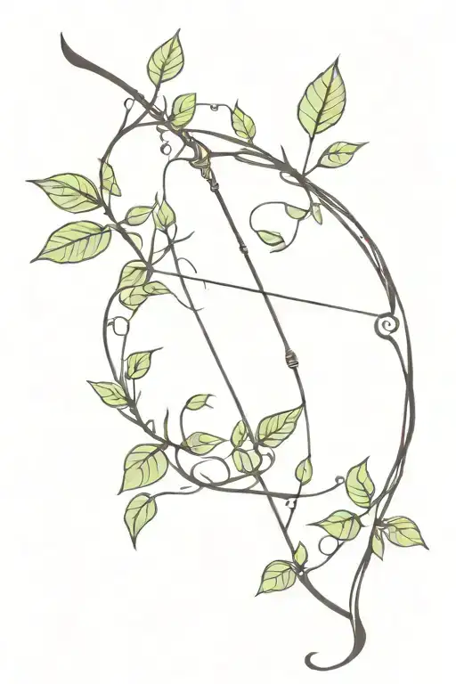 A Minimalist Design Of A Bow And Arrow Intertwined With Vines And Leaves