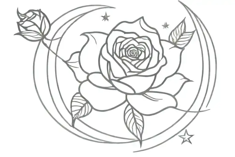 Rose Lines With Stripes And Stars And Moon