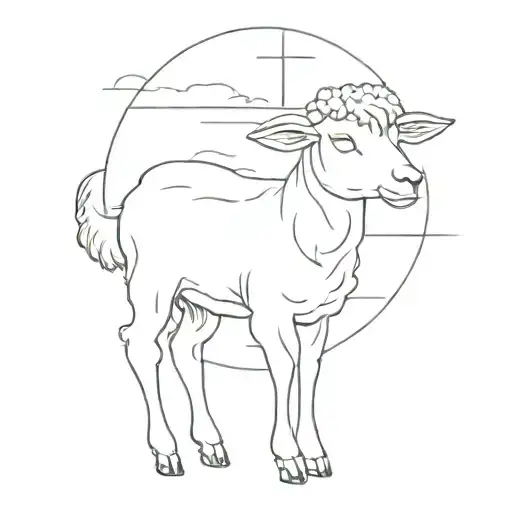 Soft Detailed Lamb With Jesus Behind It Drawing