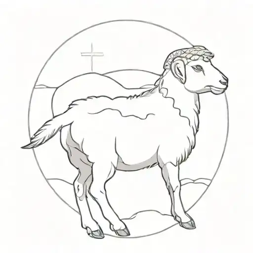 Soft Detailed Lamb With Jesus Behind It Drawing