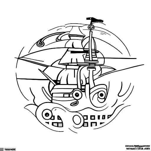 A Minimalist Tattoo Of A Film Reel With A Pirate Ship Sailing Through It