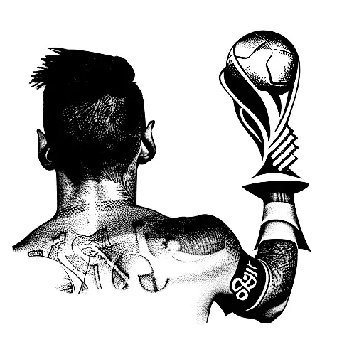 Messi Raising The World Cup From Behind And In The Background A Card Of The 5 Cups