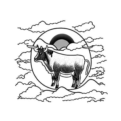 A Scenic Landscape Tattoo Featuring A Cattle Herd Grazing Under A Mesmerizing Sunset