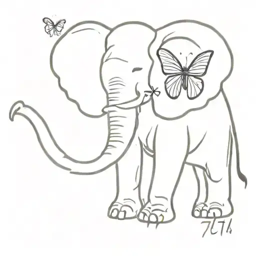 An Elephant With A Butterfly With The Numbers 777 Intertwined